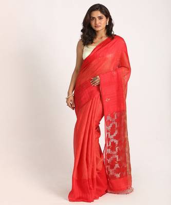 Red Matka Silk Handloom Traditional Sequin Jamdani Saree 1