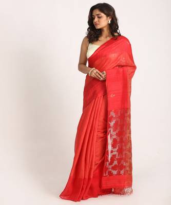 Red Matka Silk Handloom Traditional Sequin Jamdani Saree 2