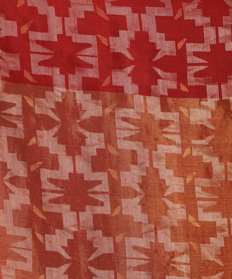 Red Matka Silk Handloom Traditional Sequin Jamdani Saree