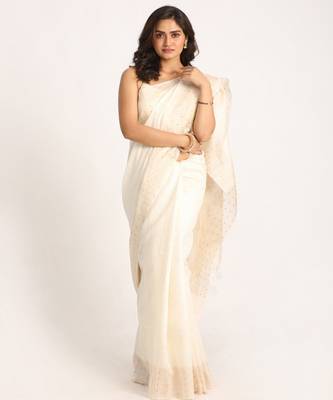 White Matka Silk Handloom Traditional Sequin Jamdani Saree 1