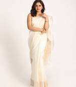 White Matka Silk Handloom Traditional Sequin Jamdani Saree