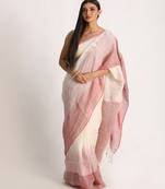 Design Zari Border Off White Handloom Traditional Linen Saree