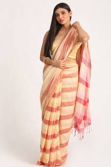 Multicolour Traditional Handloom Check Linen Saree