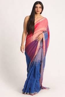 Multicolour Traditional Handloom Check Linen Saree