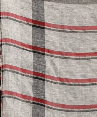 Off White Red Traditional Check Linen Handloom Saree 3