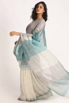 Multicolour Traditional Handloom Check Linen Saree