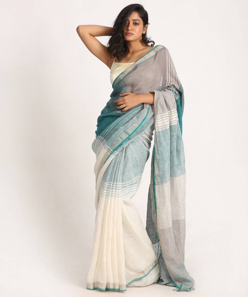 Multicolour Traditional Handloom Check Linen Saree