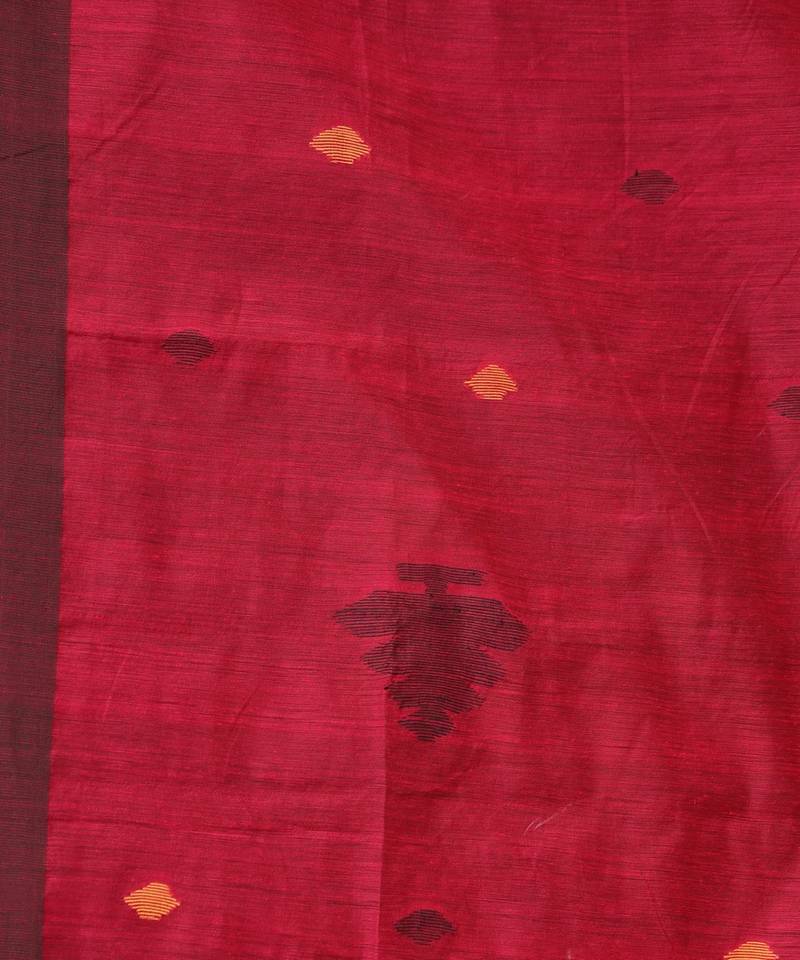 Fuchsia Black Cotton Blend Handloom Tie Dye Jamdani Saree