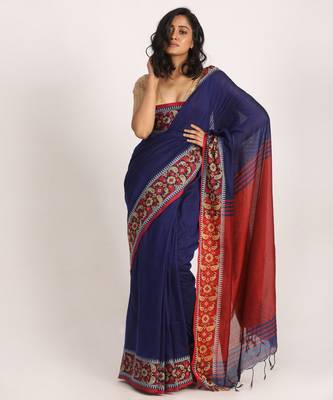 Royel Blue Handloom Cotton Tangail Saree 1