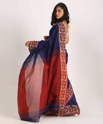 Royel Blue Handloom Cotton Tangail Saree 3