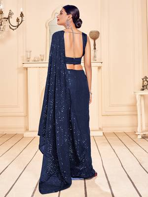 Royal Blue Georgette Sequined Saree with an Art Silk Blouse 2