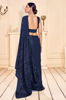 Royal Blue Georgette Sequined Saree with an Art Silk Blouse