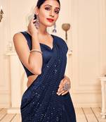 Royal Blue Georgette Sequined Saree with an Art Silk Blouse