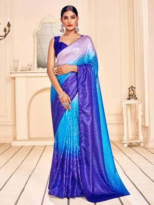 Turquoise Heavy Sequance Embroidery Art Silk Traditional-Sarees With Art Silk Blouse 1