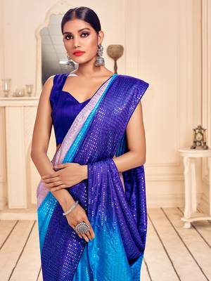 Turquoise Heavy Sequance Embroidery Art Silk Traditional-Sarees With Art Silk Blouse 2