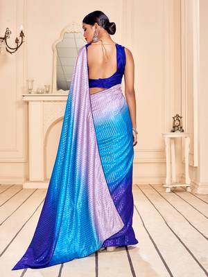 Turquoise Heavy Sequance Embroidery Art Silk Traditional-Sarees With Art Silk Blouse 3