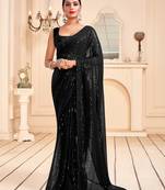 Black Heavy Sequance Embroidery Faux Georgette Traditional-Sarees With Art Silk Blouse