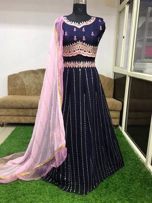 Bieth Blue Embroidered Georgette Semi Stitched Lehenga And Unstitched Blouse With Dupatta 2