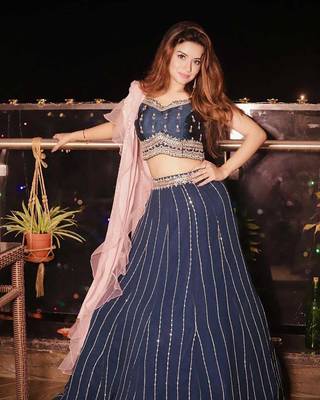 Bieth Blue Embroidered Georgette Semi Stitched Lehenga And Unstitched Blouse With Dupatta 1