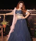 Bieth Blue Embroidered Georgette Semi Stitched Lehenga And Unstitched Blouse With Dupatta