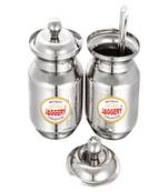 JAGGERY  Stainless Steel Ghee Pot Oil Container with Spoon  Silver Touch Finish (pack of 2pcs) Capacity210ml