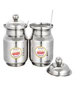 JAGGERY  Stainless Steel Ghee Pot Oil Container with Spoon  Silver Touch Finish (pack of 2pcs) Capacity300ml