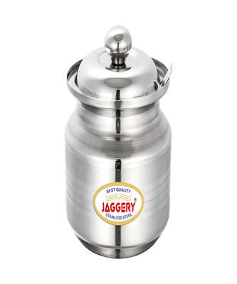 JAGGERY  Stainless Steel Ghee Pot Oil Container with Spoon  Silver Touch Finish (pack of 2pcs) Capacity350ml 2