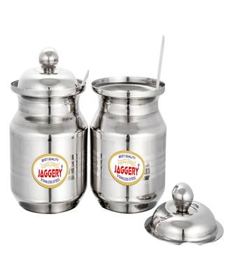 JAGGERY  Stainless Steel Ghee Pot Oil Container with Spoon  Silver Touch Finish (pack of 2pcs) Capacity350ml 3