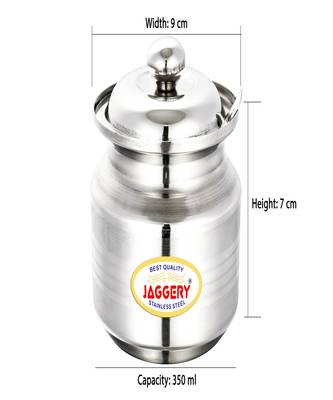 JAGGERY  Stainless Steel Ghee Pot Oil Container with Spoon  Silver Touch Finish (pack of 2pcs) Capacity350ml 4