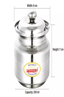 JAGGERY  Stainless Steel Ghee Pot Oil Container with Spoon  Silver Touch Finish (pack of 2pcs) Capacity350ml