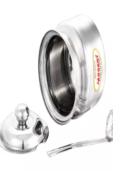 JAGGERY  Stainless Steel Ghee Pot Oil Container with Spoon Silver Touch Finish (pack of 2pcs) Capacity-210ml and 350ml