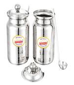 JAGGERY  Stainless Steel Ghee Pot Oil Container with Spoon  Silver Touch Finish (pack of 2pcs) Capacity-200ml