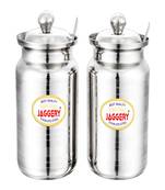 JAGGERY  Stainless Steel Ghee Pot Oil Container with Spoon  Silver Touch Finish (pack of 2pcs) Capacity-350ml