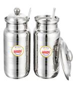 JAGGERY  Stainless Steel Ghee Pot Oil Container with Spoon  Silver Touch Finish (pack of 2pcs) Capacity-450ml