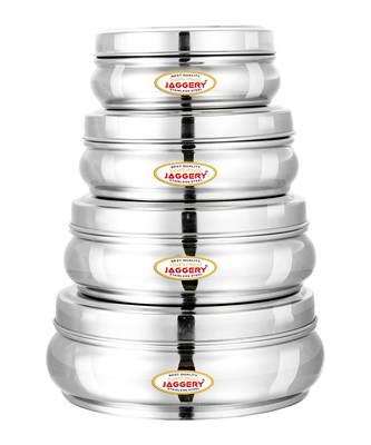 JAGGERY Stainless Steel Belly Shape Conatiner 4pcs (Capacity-300ml 410ml 650ml 900ml ) (Dia-10 11 13 and 14.5cm ) 1