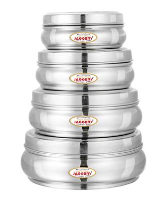 JAGGERY Stainless Steel Belly Shape Conatiner 4pcs (Capacity-300ml 410ml 650ml 900ml ) (Dia-10 11 13 and 14.5cm ) 2