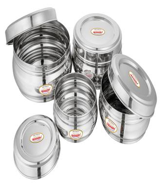 JAGGERY Stainless Steel Belly Shape Conatiner 4pcs (Capacity-300ml 410ml 650ml 900ml ) (Dia-10 11 13 and 14.5cm ) 4