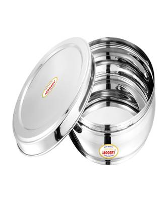 JAGGERY Stainless Steel Belly Shape Puri Dabba Round Conatiner Pack of 1pcs (Capacity2500ml ) (Dia-23cm H-8.5cm ) 4
