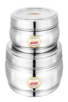 JAGGERY Stainless Steel Belly Shape Puri Dabba Round Conatiner 2pcs Set (Capacity-1150ml1900ml) (Dia17cm and 21cm )