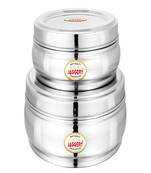 JAGGERY Stainless Steel Belly Shape Puri Dabba Round Conatiner 2pcs Set (Capacity-1150ml1900ml) (Dia17cm and 21cm )
