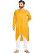 Mohvogue Yellow Colored Cotton Men's Festive Wear Kurta Set.