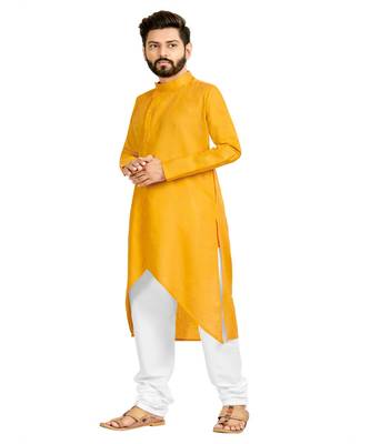 Mohvogue Yellow Colored Cotton Men's Festive Wear Kurta Set. 2