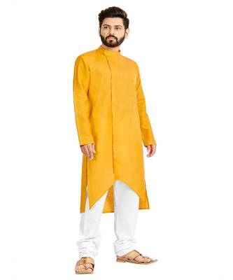 Mohvogue Yellow Colored Cotton Men's Festive Wear Kurta Set. 3