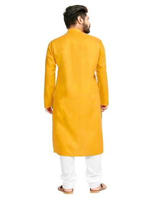 Mohvogue Yellow Colored Cotton Men's Festive Wear Kurta Set. 4