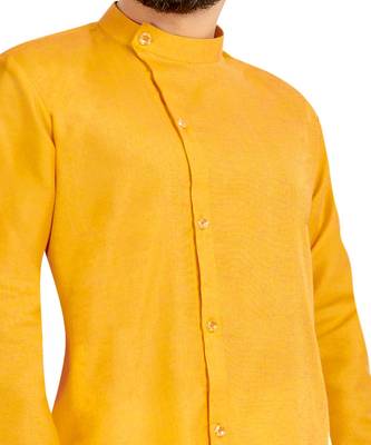 Mohvogue Yellow Colored Cotton Men's Festive Wear Kurta Set. 5