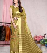 Mustard printed cotton saree with blouse