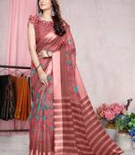 Light Maroon Printed Cotton Saree With Blouse