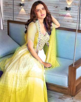Bieth Gorgeous Yellow Georgette Semi Stitched Party Wear Lehenga Choli With Thread Embroidered Koti 1