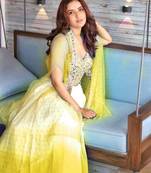 Bieth Gorgeous Yellow Georgette Semi Stitched Party Wear Lehenga Choli With Thread Embroidered Koti