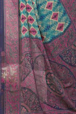 Blue printed chiffon saree with blouse 5